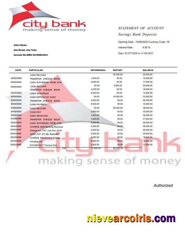 USA City Bank statement Word and PDF